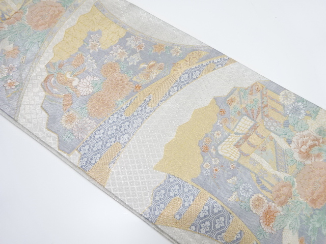 JAPANESE KIMONO / VINTAGE FUKURO OBI / SILK / SAGANISHIKI / WOVEN FLORAL PLANTS